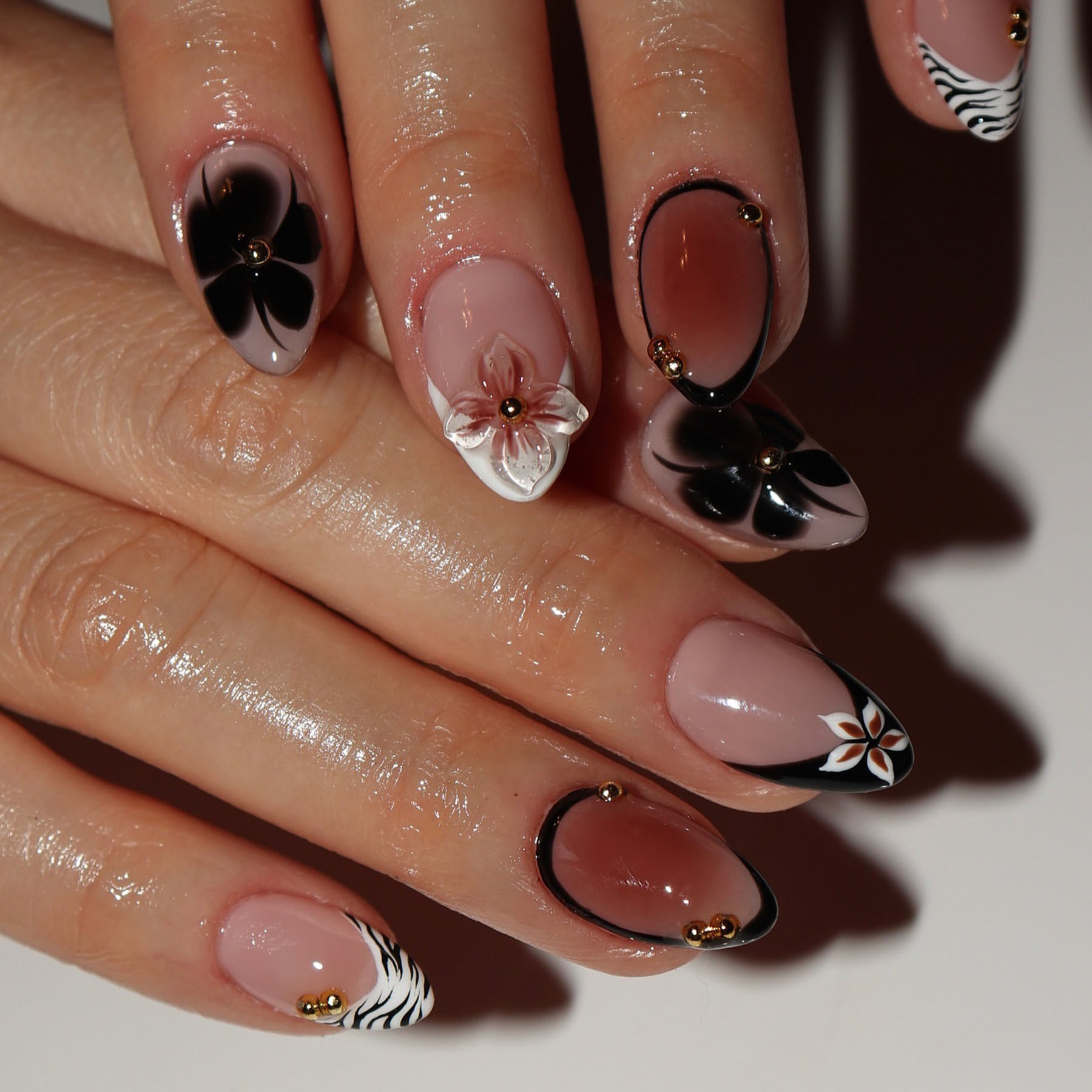 24pcs Flower False Nails Brown - огляд і ціна Pressed Flower Art